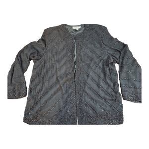Valerie Stevens II Evening black beaded cardigan sz 20W silk long sleeve lined